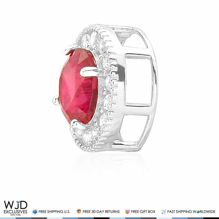 1.80Ct CZ And Ruby Round Halo Pendant 14K White Gold 9mm
