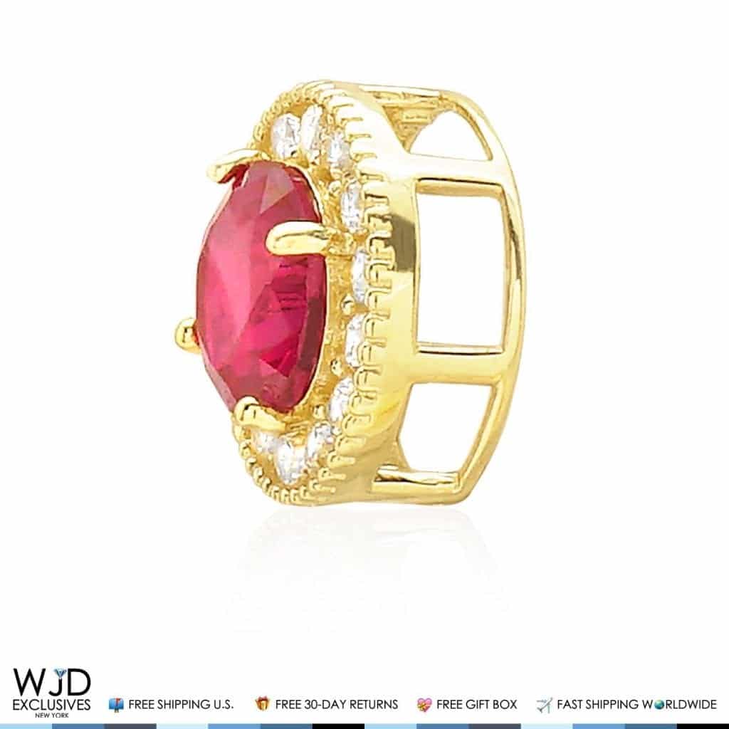 1.80Ct CZ And Ruby Round Halo Charm Pendant 14K Yellow Gold 9mm