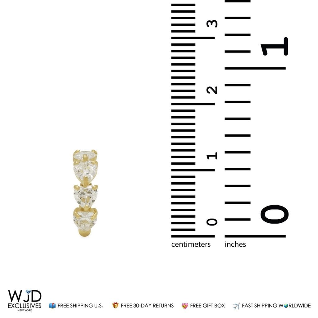 1.80Ct Created Heart Shape Diamond Huggie Hoop Earrings 14K Yellow Gold 0.5"