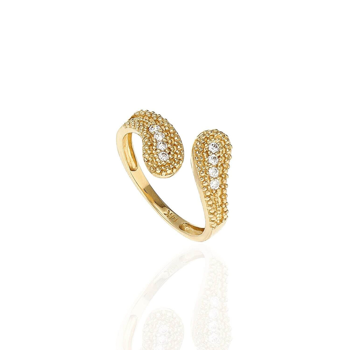 14K Gold 0.15CTW CZ Adjustable Knuckle Midi Ring