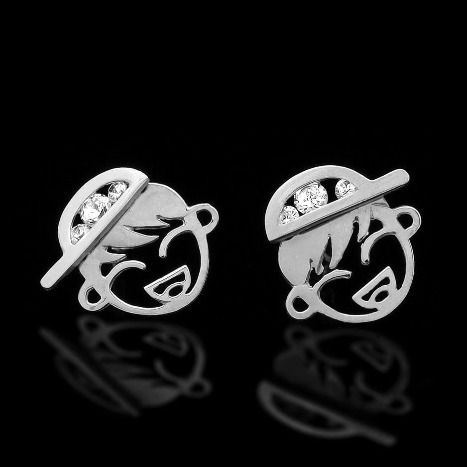14K White Gold 0.20Ct Brilliant CZ Boy with Cap Stud Earrings