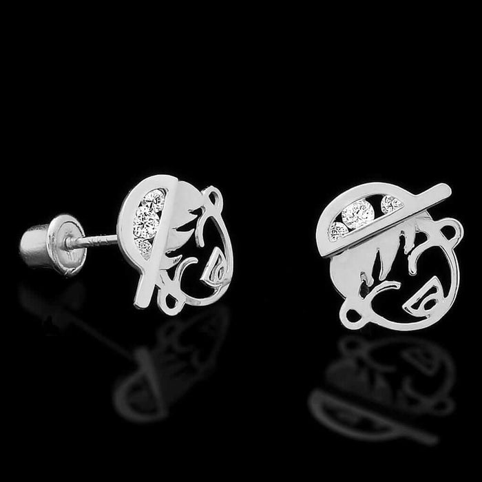 14K White Gold 0.20Ct Brilliant CZ Boy with Cap Stud Earrings
