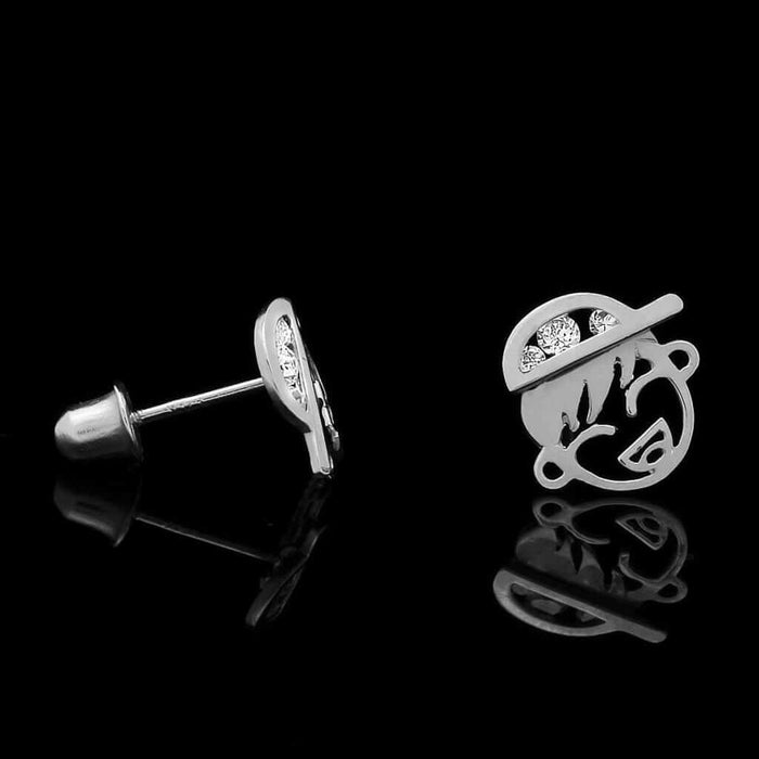 14K White Gold 0.20Ct Brilliant CZ Boy with Cap Stud Earrings