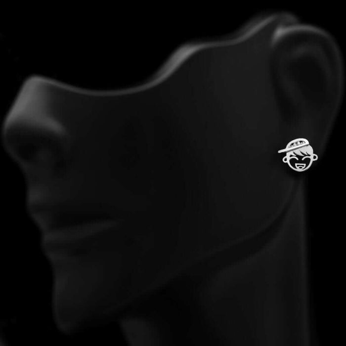 14K White Gold 0.20Ct Brilliant CZ Boy with Cap Stud Earrings