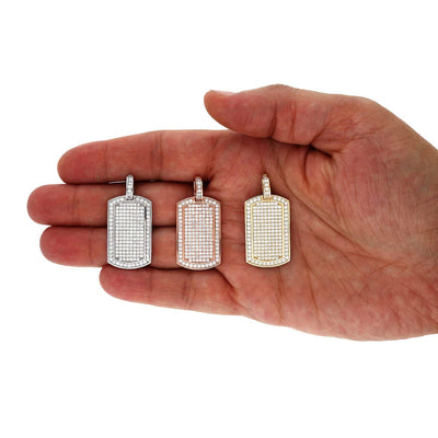 2.20CTW CZ Dog Tags Pendant 14K Yellow White Rose Gold 1.5"