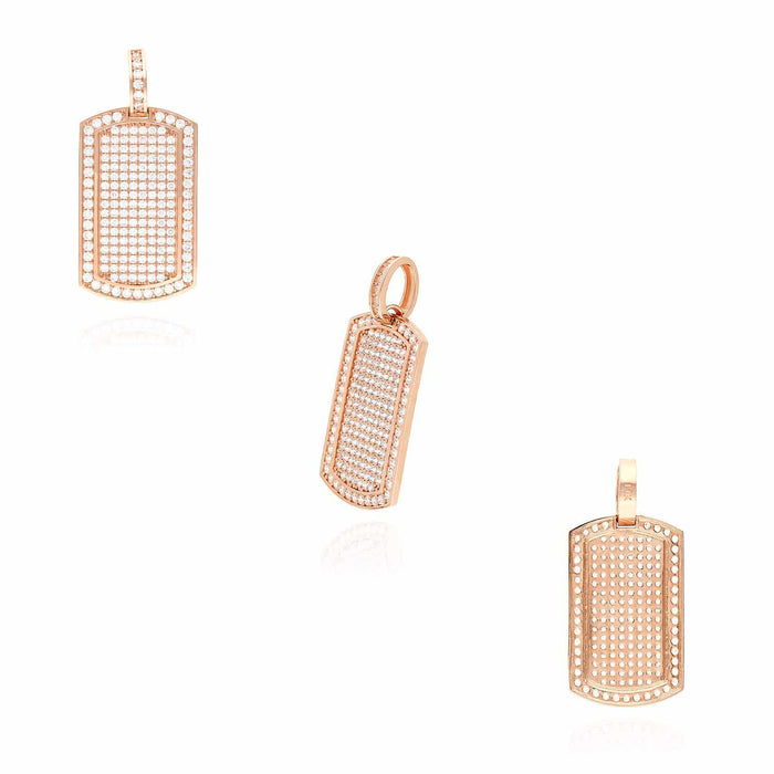 2.20CTW CZ Dog Tags Pendant 14K Yellow White Rose Gold 1.5"