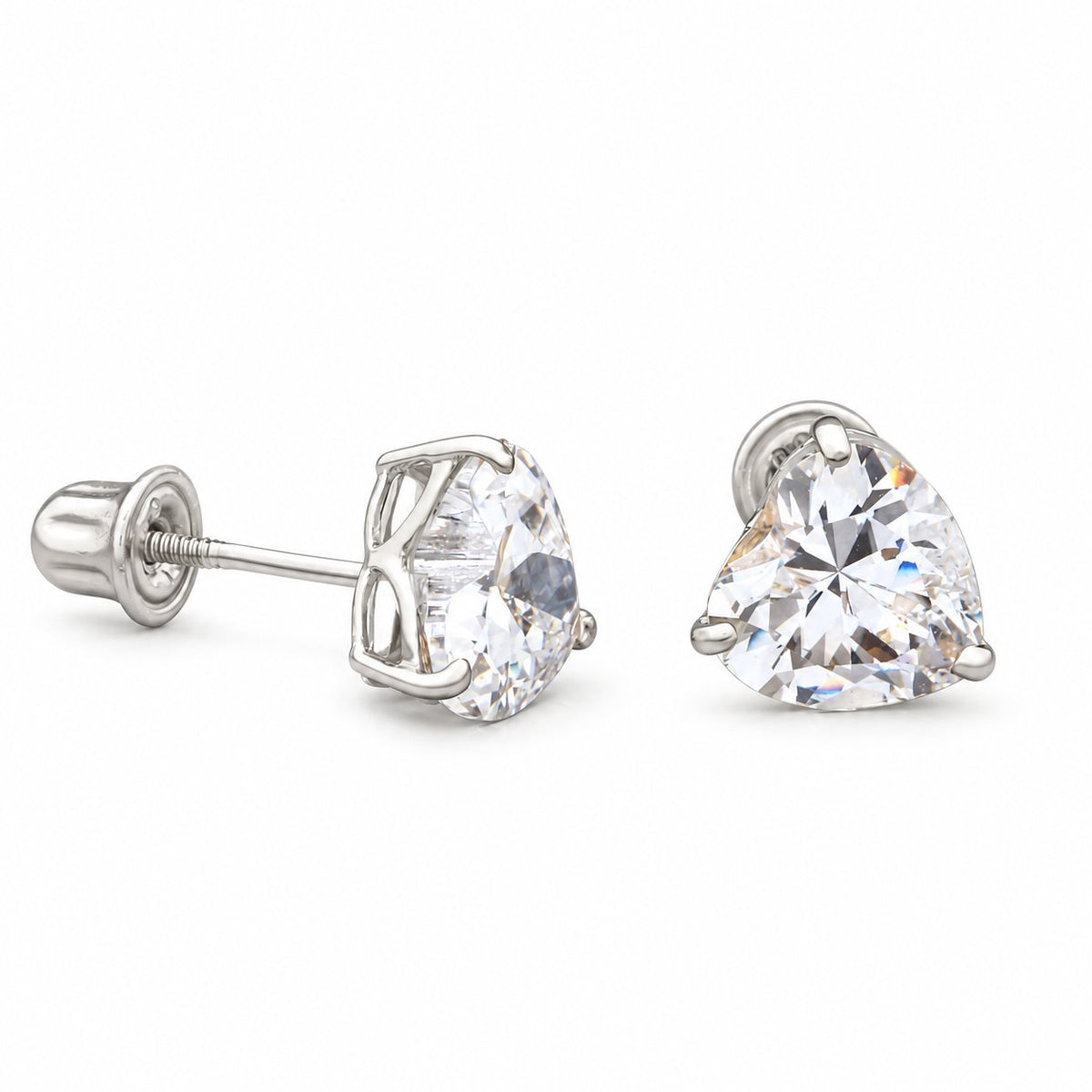 0.50CTW CZ Heart 14K White Gold 4mm Stud Earrings