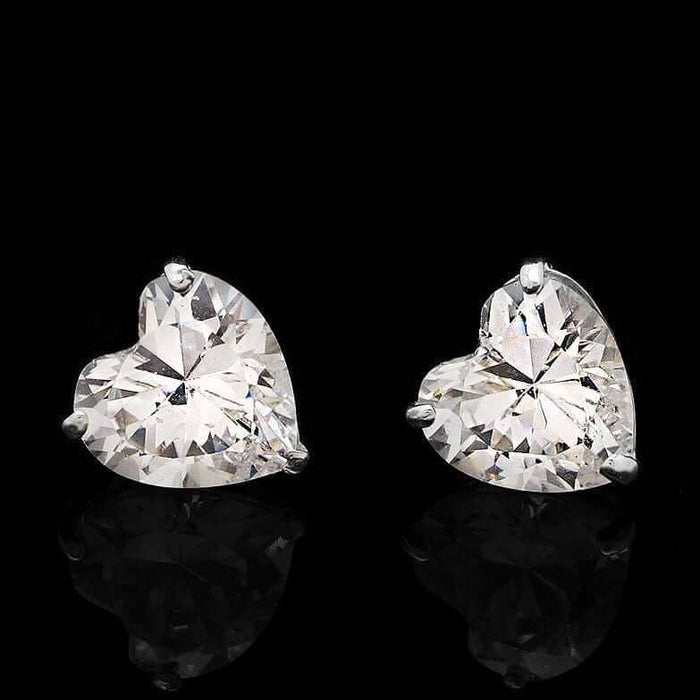 0.50CTW CZ Heart 14K White Gold 4mm Stud Earrings