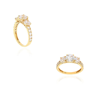 2.50CTW CZ Three Stone 14K Yellow Gold Engagement Ring