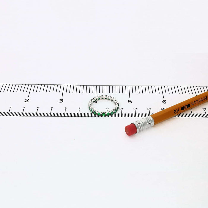 14K Gold White 1.5CTW Simulated Green Emerald Full Eternity 3mm Band Ring