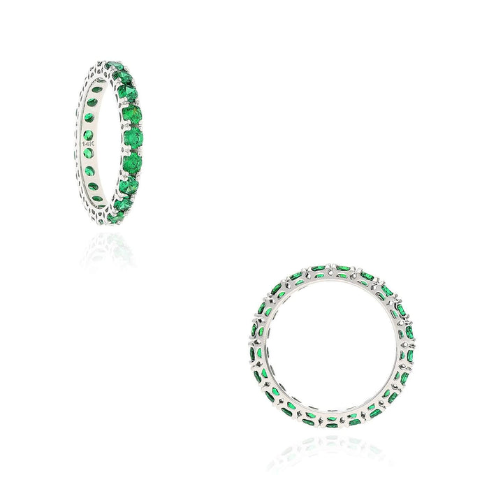 14K Gold White 1.5CTW Simulated Green Emerald Full Eternity 3mm Band Ring