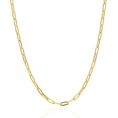 Yellow Gold Over Sterling Silver 3mm Paperclip Elongated Chain (Solid Links) 16"-24"