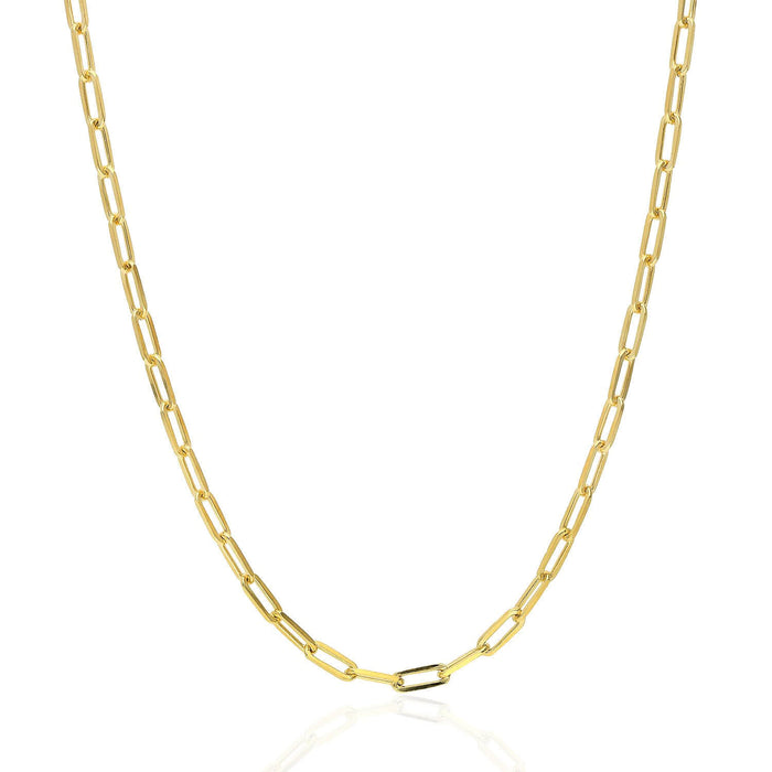 Yellow Gold Over Sterling Silver 3mm Paperclip Elongated Chain (Solid Links) 16"-24"