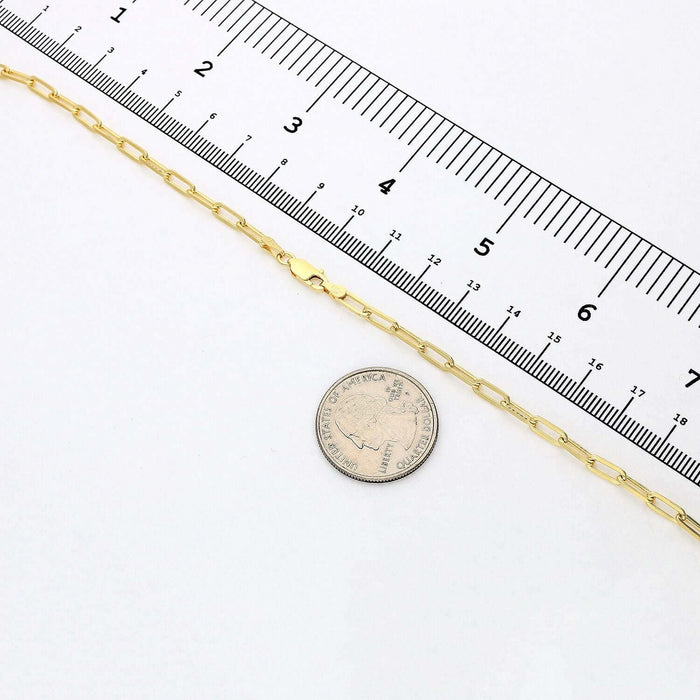Yellow Gold Over Sterling Silver 3mm Paperclip Elongated Chain (Solid Links) 16"-24"
