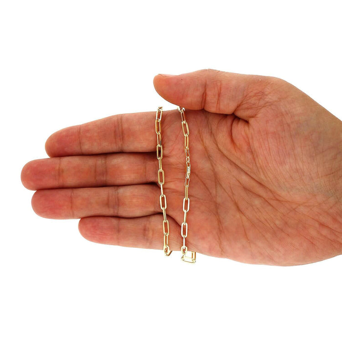 Yellow Gold Over Sterling Silver 3mm Paperclip Elongated Chain (Solid Links) 16"-24"