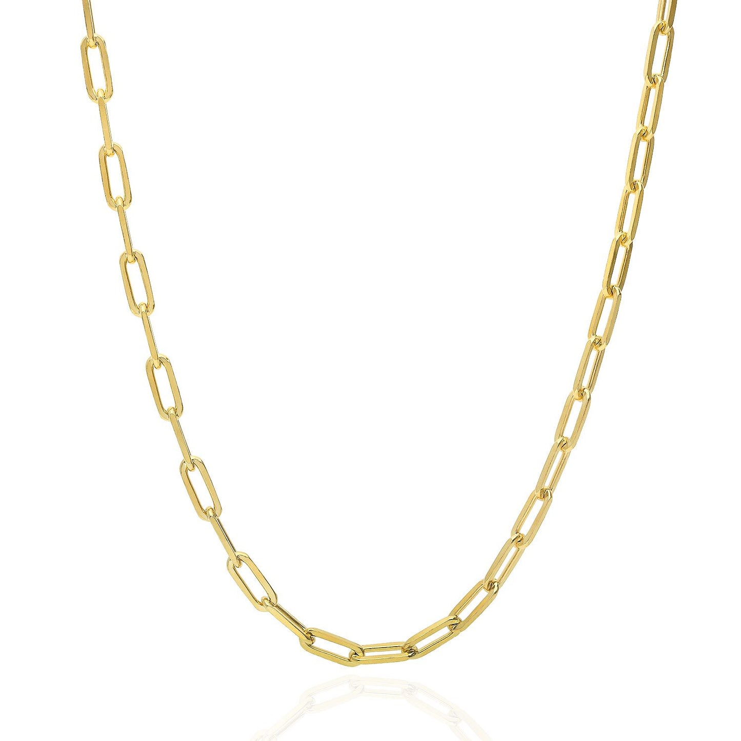 Yellow Gold Over 925 Silver 4mm Paperclip Elongated  Chain Necklace 16"-24"