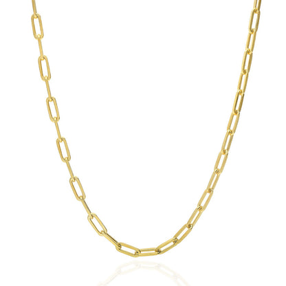 Yellow Gold Over 925 Silver 4mm Paperclip Elongated  Chain Necklace 16"-24"