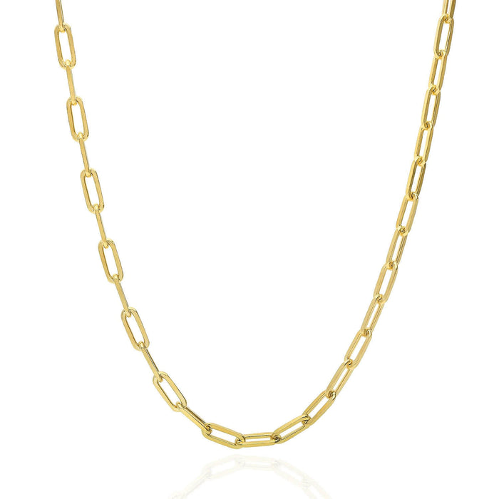 Yellow Gold Over Sterling Silver 4mm Paperclip Elongated Chain (Solid Links) 16"-24"
