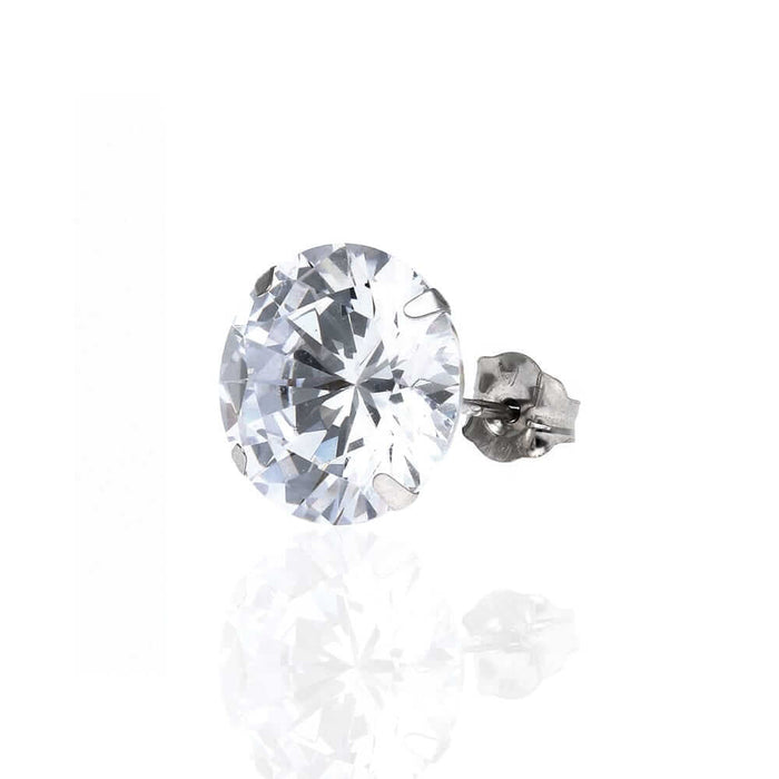 4CT CZ 14K White Gold Round 10mm Stud Earring (Single Half Pair)