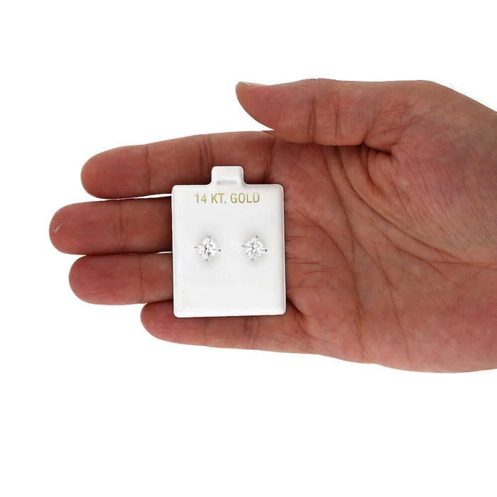 0.80 - 6CTW CZ 14K White Gold Princess - Cut Screw Back Stud Earrings - WJD Exclusives