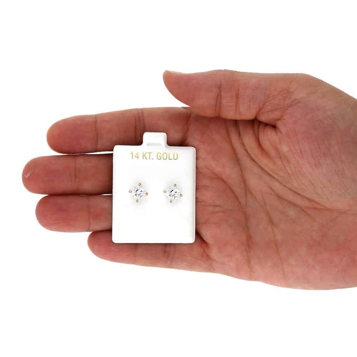 1Ct White CZ Princess-Cut 14K Yellow Gold Solitaire Stud Earrings