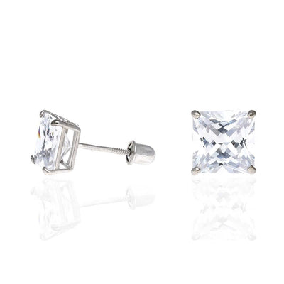 0.80 - 6CTW CZ 14K White Gold Princess - Cut Screw Back Stud Earrings - WJD Exclusives