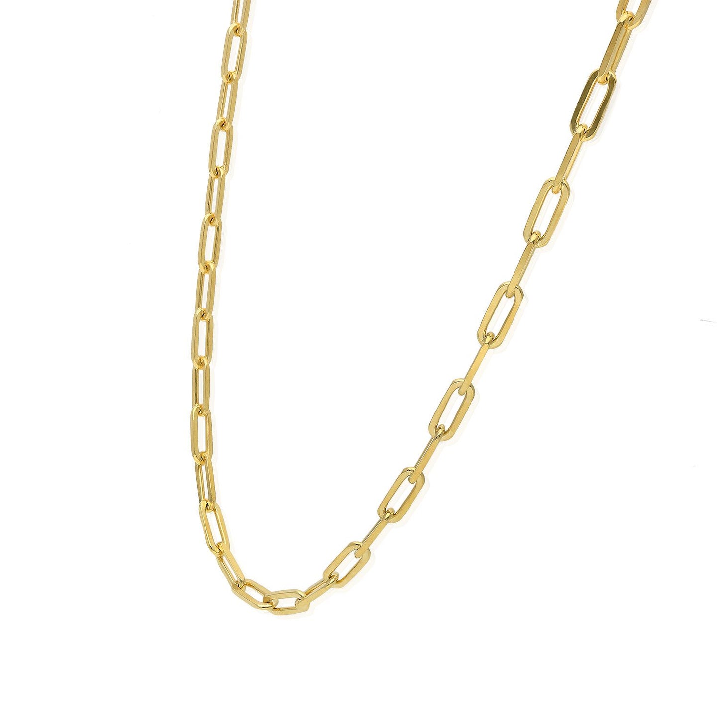 Yellow Gold Over 925 Silver 4mm Paperclip Elongated  Chain Necklace 16"-24"