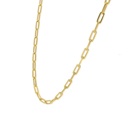 Yellow Gold Over 925 Silver 4mm Paperclip Elongated  Chain Necklace 16"-24"