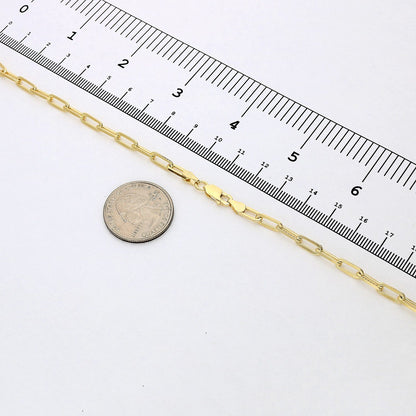 Yellow Gold Over 925 Silver 4mm Paperclip Elongated  Chain Necklace 16"-24"