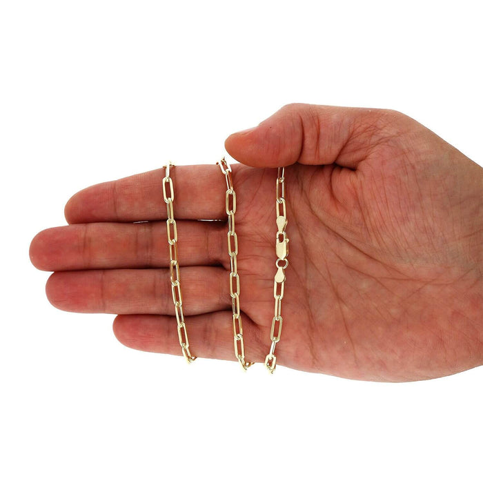 Yellow Gold Over Sterling Silver 4mm Paperclip Elongated Chain (Solid Links) 16"-24"
