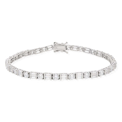 10.25CT CZ White Gold Over Sterling Silver Round Baguette Tennis Bracelet 7"-8"