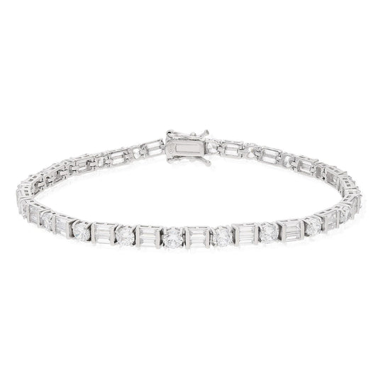 10.25CT Round Baguette CZ Silver Tennis Bracelet 7" 8"