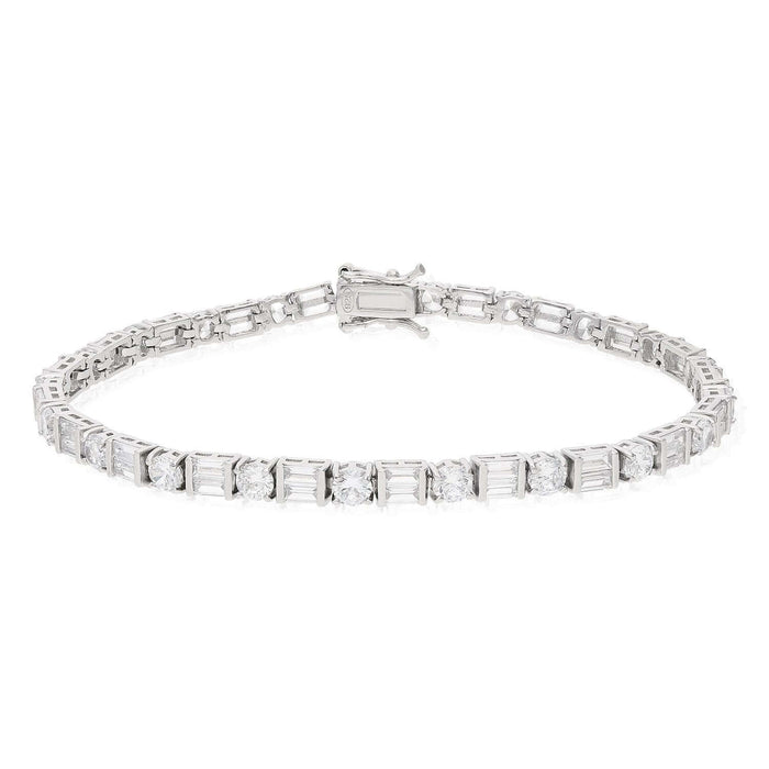 10.25CT CZ White Gold Over Sterling Silver Round Baguette Tennis Bracelet 7"-8"