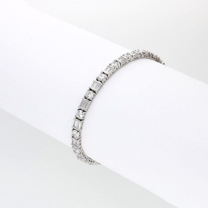 10.25CT CZ White Gold Over Sterling Silver Round Baguette Tennis Bracelet 7"-8"