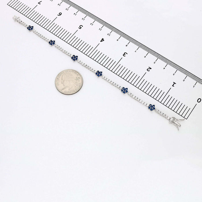 Sterling Silver Emerald Ruby Sapphire Tourmaline Zircon Flower Tennis Bracelet 7"