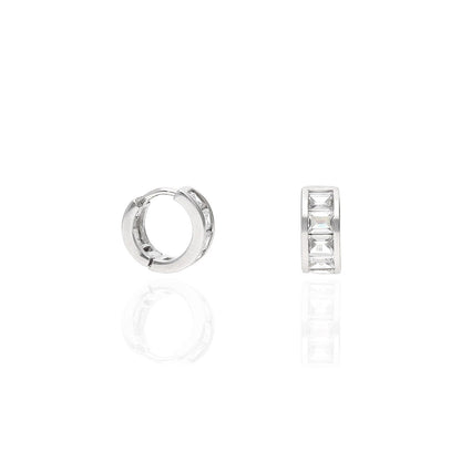 925 Sterling Silver Emerald Cut CZ 12mm Huggie Hoop Earrings