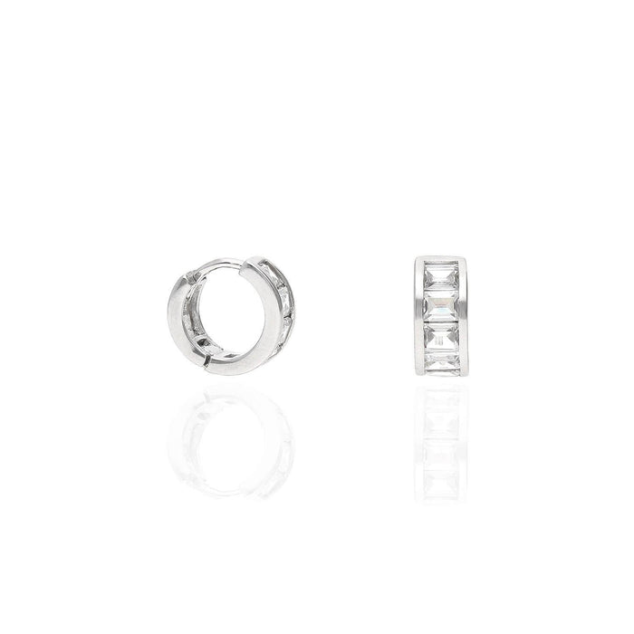 925 Sterling Silver Emerald-Cut CZ 12mm Huggie Hoop Earrings
