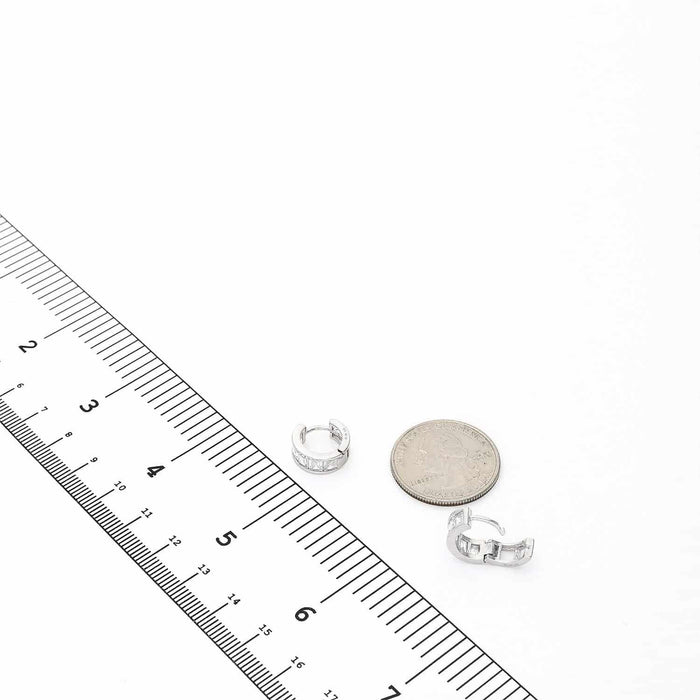 925 Sterling Silver Emerald-Cut CZ 12mm Huggie Hoop Earrings