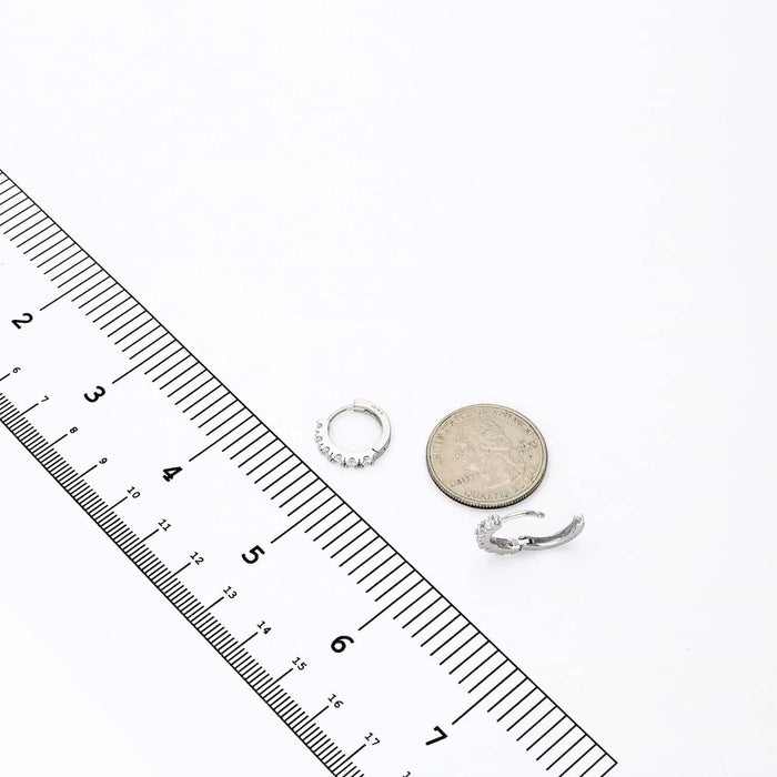 White Gold Over 925 Sterling Silver CZ 13mm Huggie Hoop Earrings