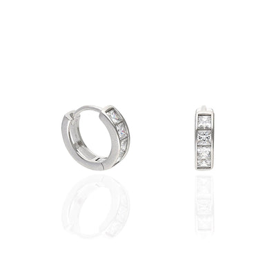 1.5Ct CZ Princess-Cut White Gold Over Silver Huggie Hoop Earrings