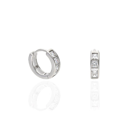1.5Ct CZ Princess-Cut White Gold Over Silver Huggie Hoop Earrings