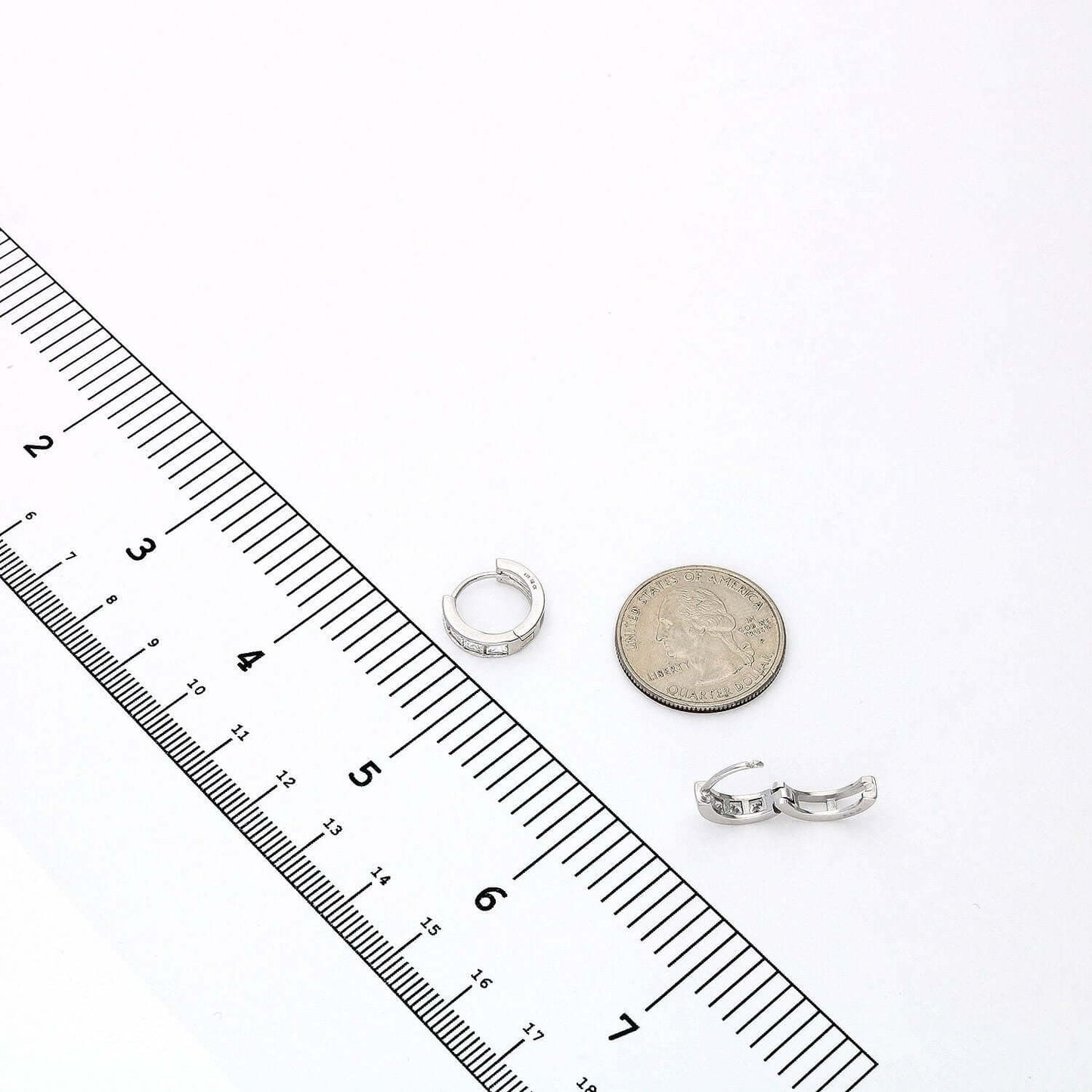1.5Ct CZ Princess-Cut White Gold Over Silver Huggie Hoop Earrings