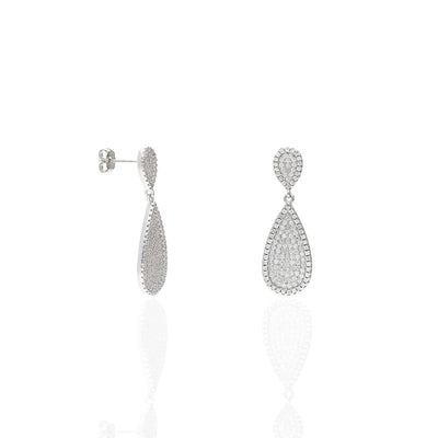 Sterling Silver CZ Pave Teardrop Drop Earrings