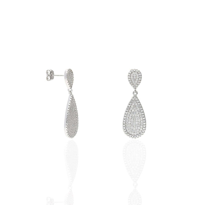 Sterling Silver CZ Pave Teardrop Drop Earrings