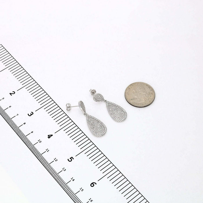 Sterling Silver CZ Pave Teardrop Drop Earrings