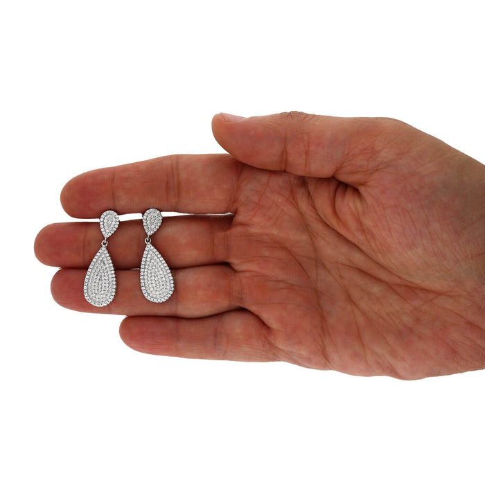 Sterling Silver CZ Pave Teardrop Drop Earrings