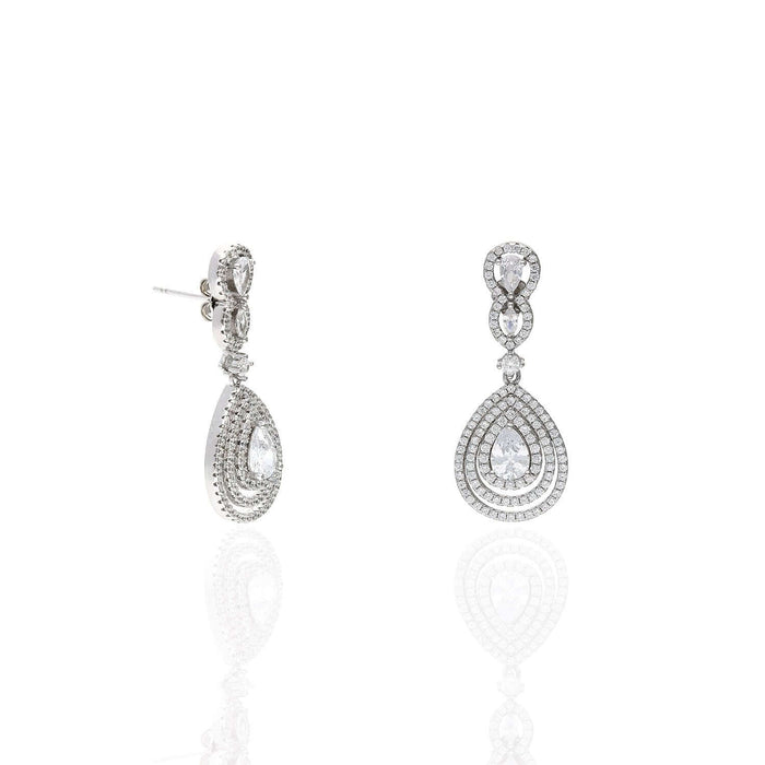 Teardrop Halo White Sapphire Drop 925 Sterling Silver Earrings