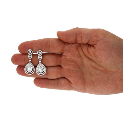 Teardrop Halo White Sapphire Drop 925 Sterling Silver Earrings