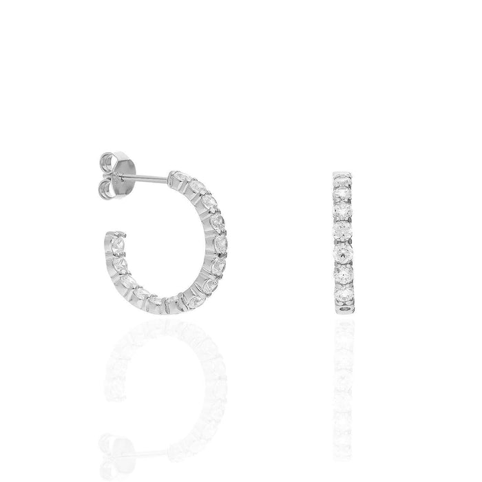 Yellow White Gold Over 925 Silver Inside Outside CZ Stud Hoop Earrings