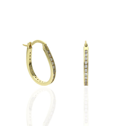 Yellow White Gold Over 925 Silver Channel-Set CZ Hoop Earrings